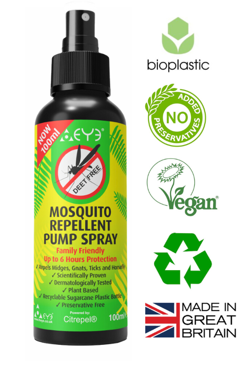 Mosquito Repellent Pump Spray 100ml | Midge, Tick Repellent | Natural DEET free & Alcohol free perfect for children 6 month+