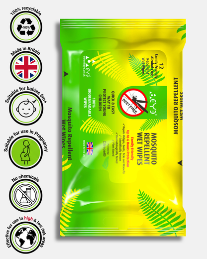 Natural Mosquito & Insect Repellent Wipes | 12 pack | DEET-Free Family Friendly