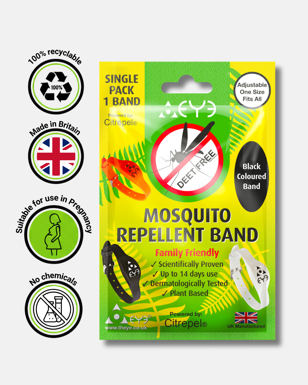 Mosquito Repellent Bracelet - Black Adjustable | Family Friendly | DEET-Free