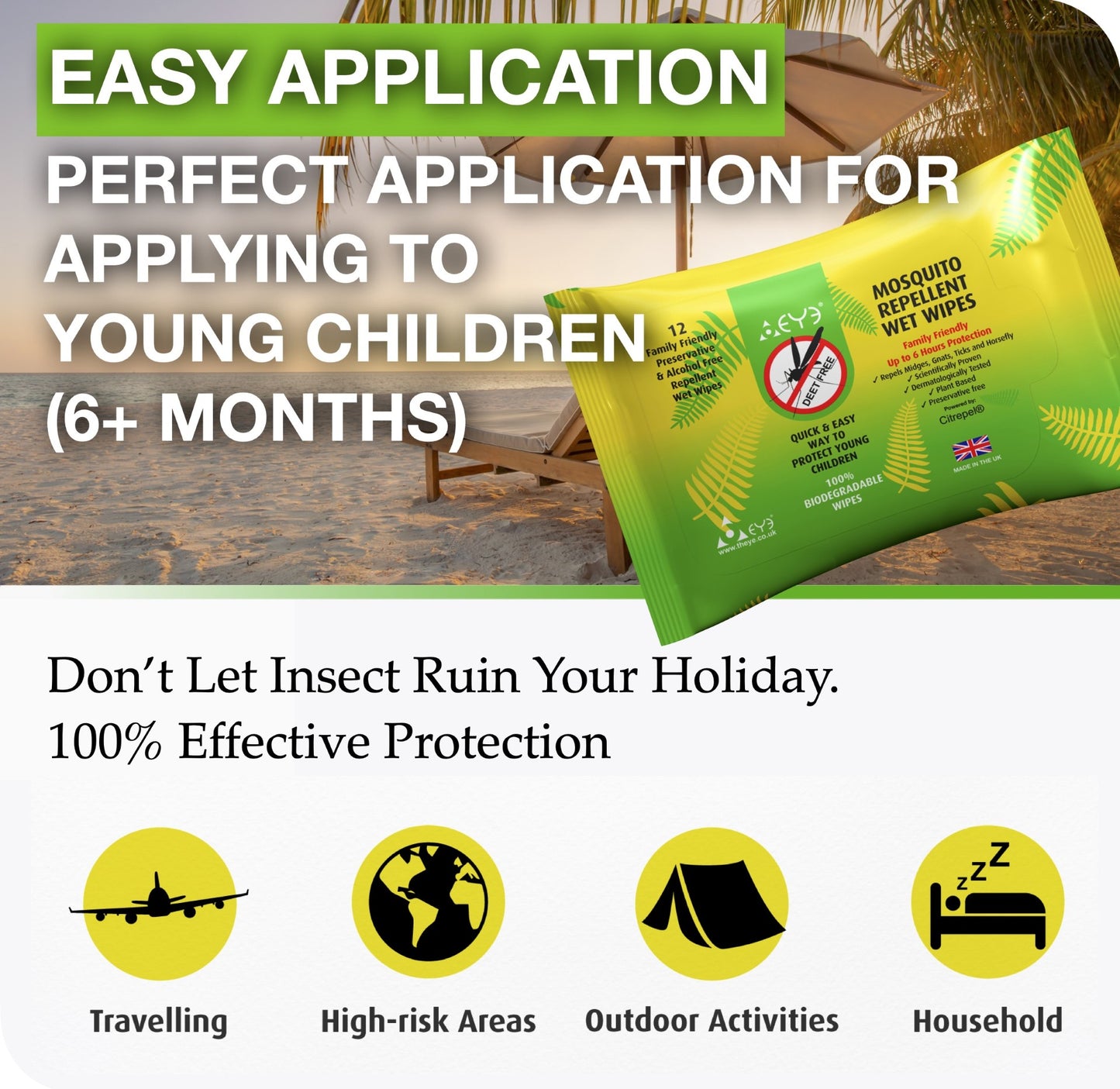 Natural Mosquito & Insect Repellent Wipes | 12 pack | DEET-Free Family Friendly