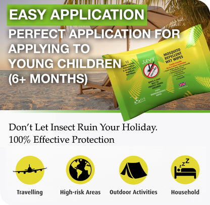Natural Mosquito & Insect Repellent Wipes | 12 pack | DEET-Free Family Friendly