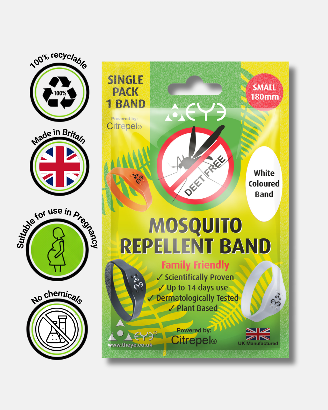 Mosquito Repellent Bracelet - White (Small) | Family Friendly | DEET-Free