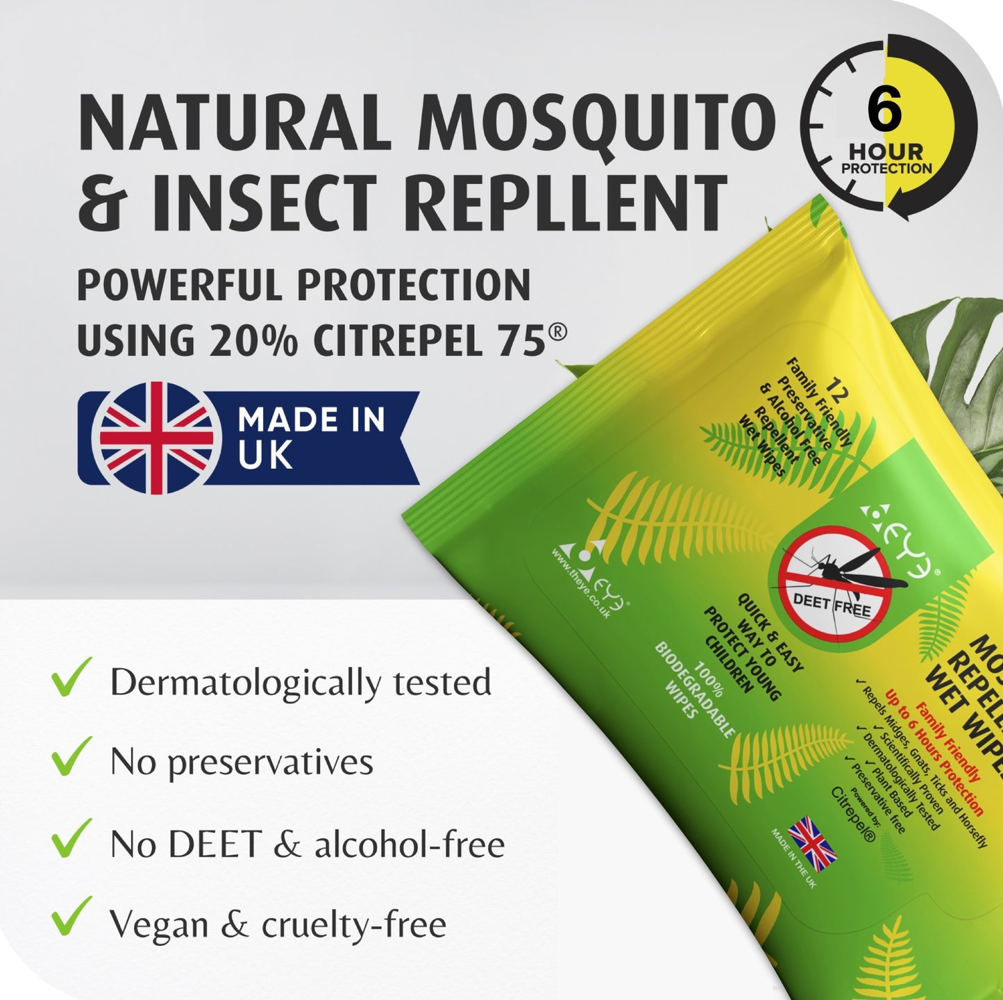 Natural Mosquito & Insect Repellent Wipes | 12 pack | DEET-Free Family Friendly