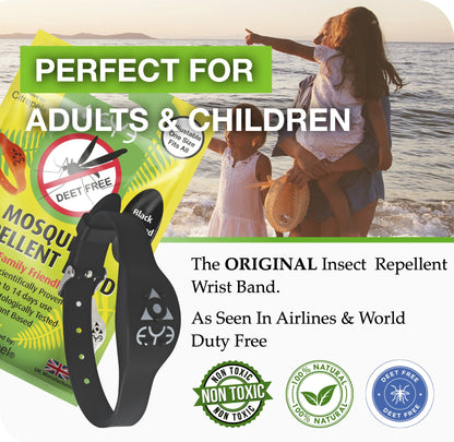 Mosquito Repellent Bracelet - Black Adjustable | Family Friendly | DEET-Free
