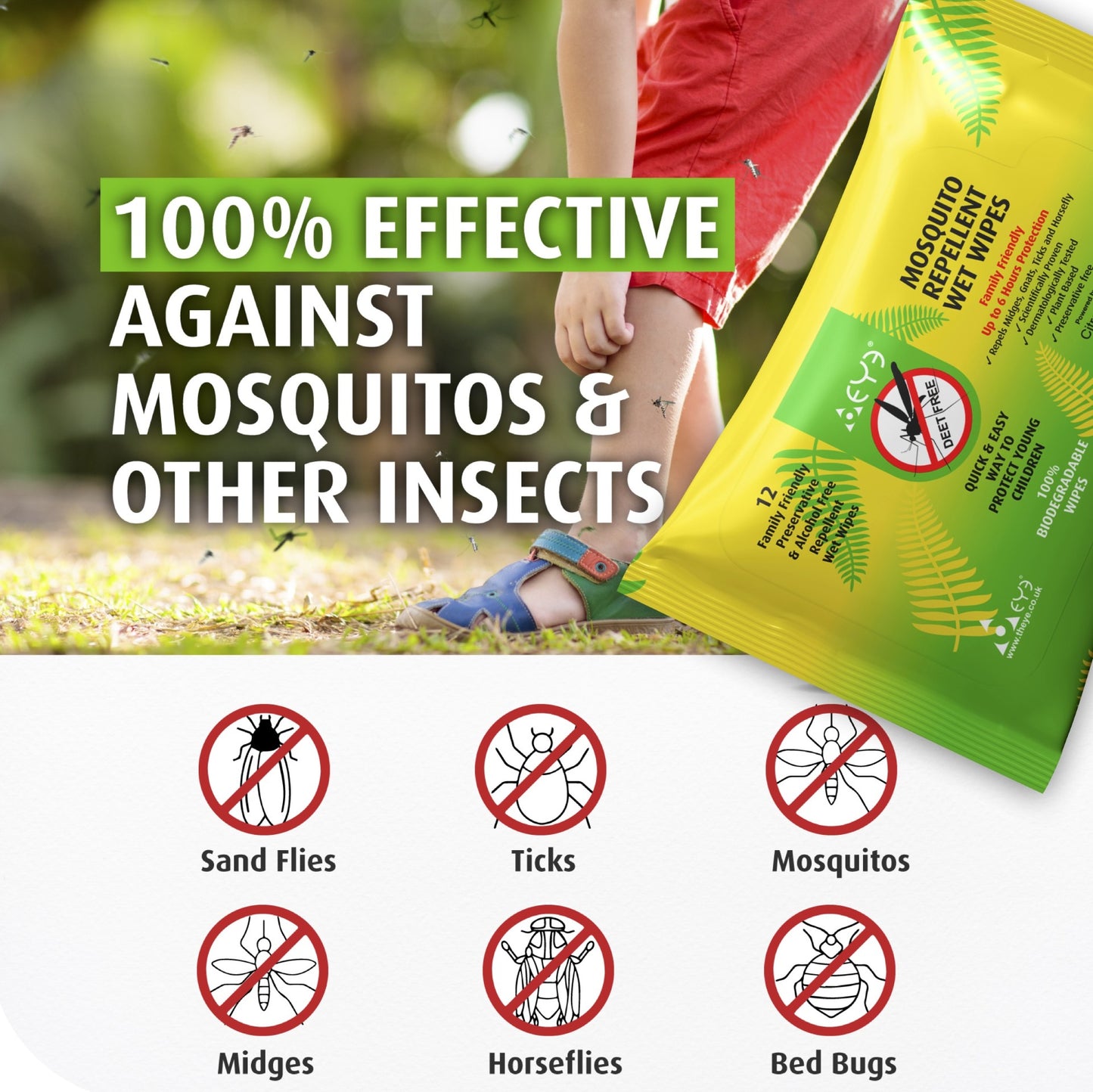 Natural Mosquito & Insect Repellent Wipes | 12 pack | DEET-Free Family Friendly
