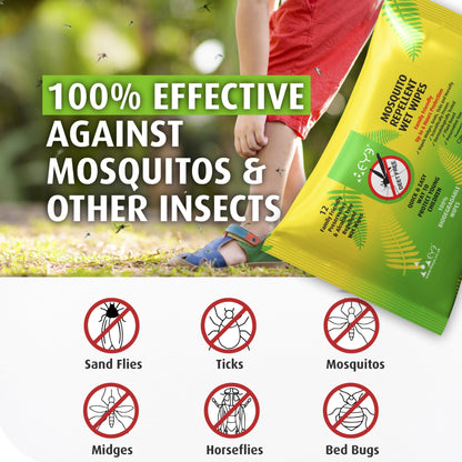 Natural Mosquito & Insect Repellent Wipes | 12 pack | DEET-Free Family Friendly
