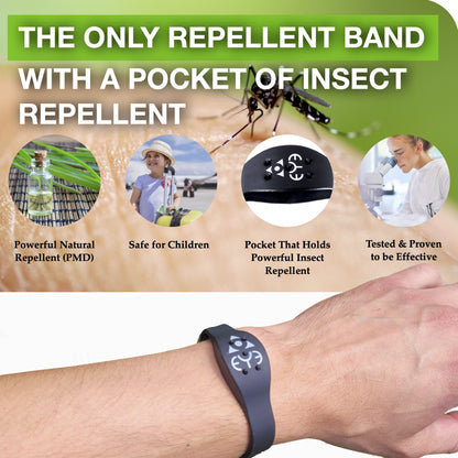 Mosquito Repellent Bracelet - Black Adjustable | Family Friendly | DEET-Free