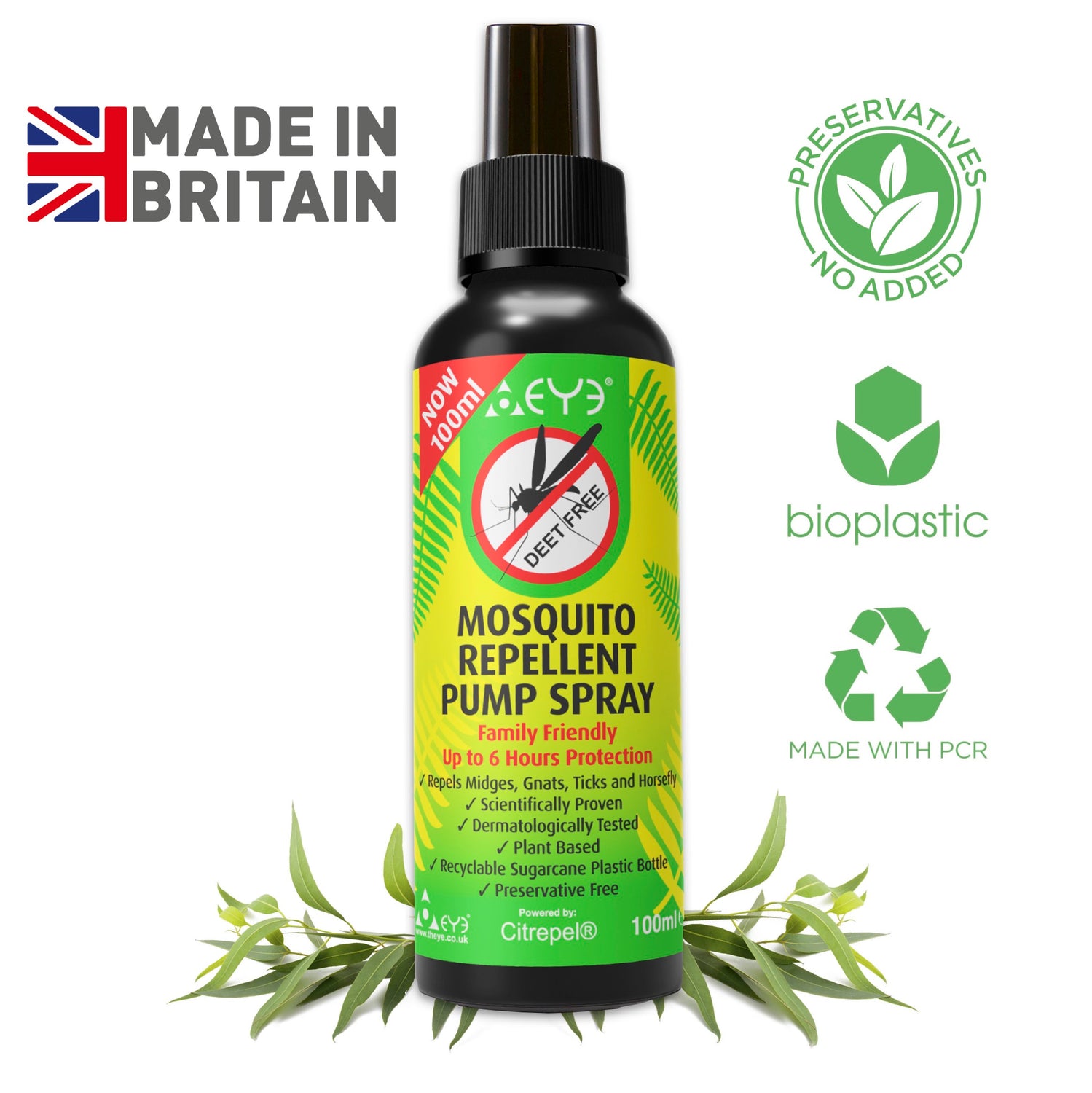 Mosquito & Insect Repellent Pump Spray 100ml | Midge, Tick Repellent | Natural DEET free & Alcohol free perfect for children 6 month+