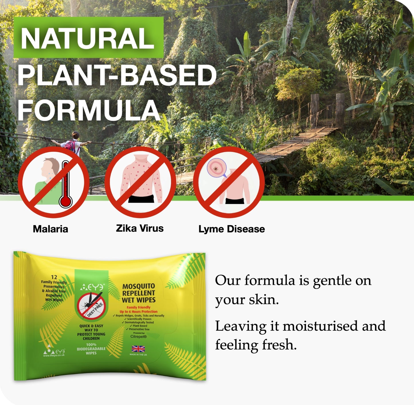Natural Mosquito & Insect Repellent Wipes | 12 pack | DEET-Free Family Friendly