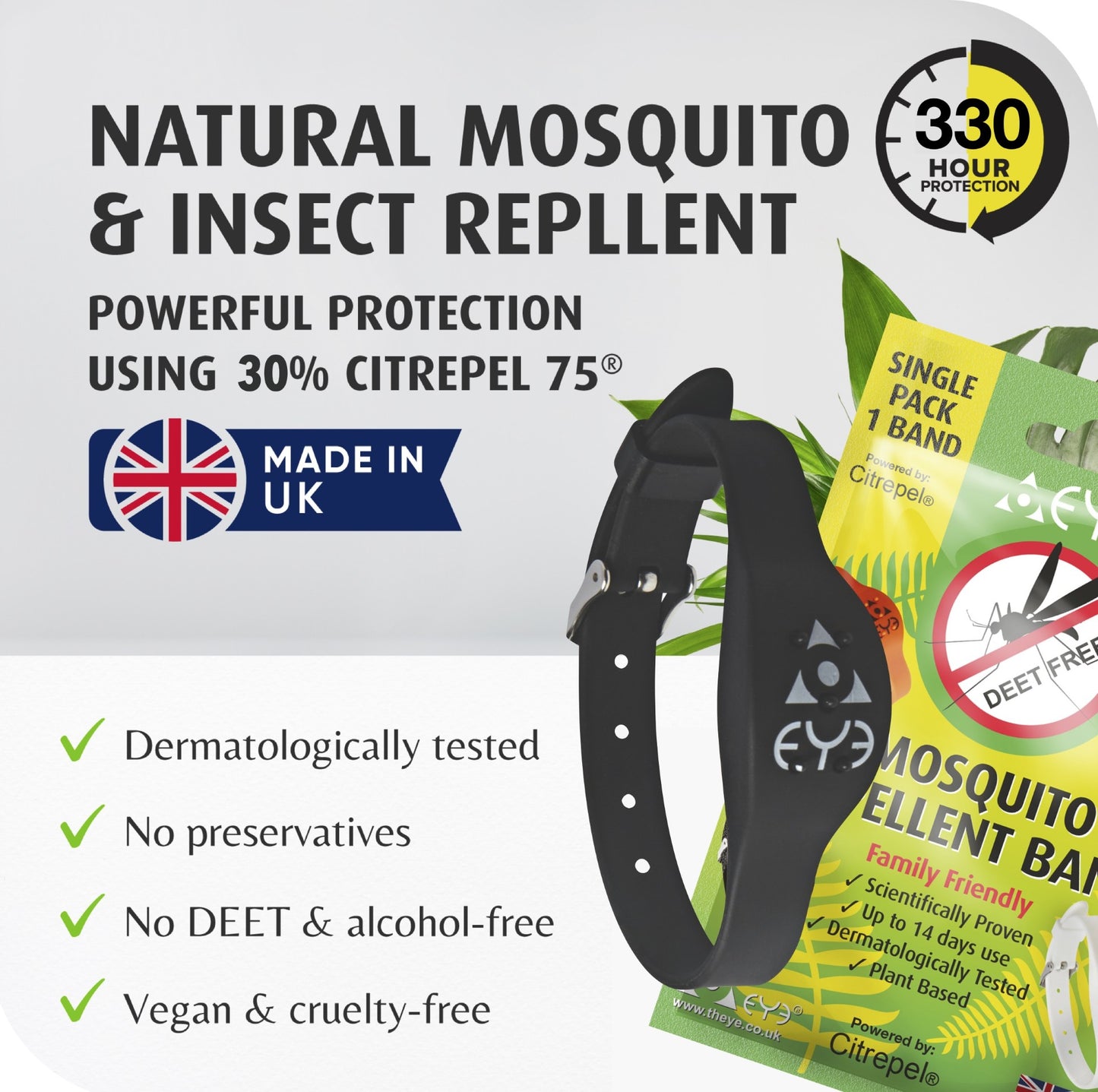 Mosquito Repellent Bracelet - Black Adjustable | Family Friendly | DEET-Free