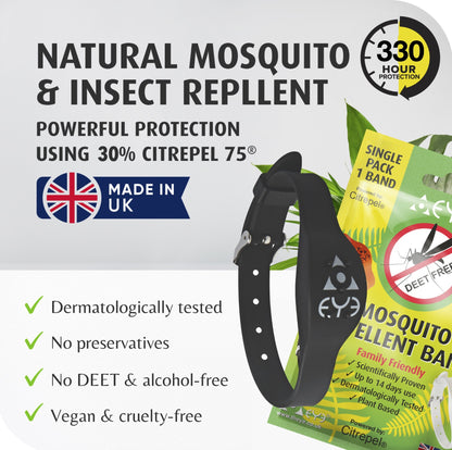Mosquito Repellent Bracelet - Black Adjustable | Family Friendly | DEET-Free