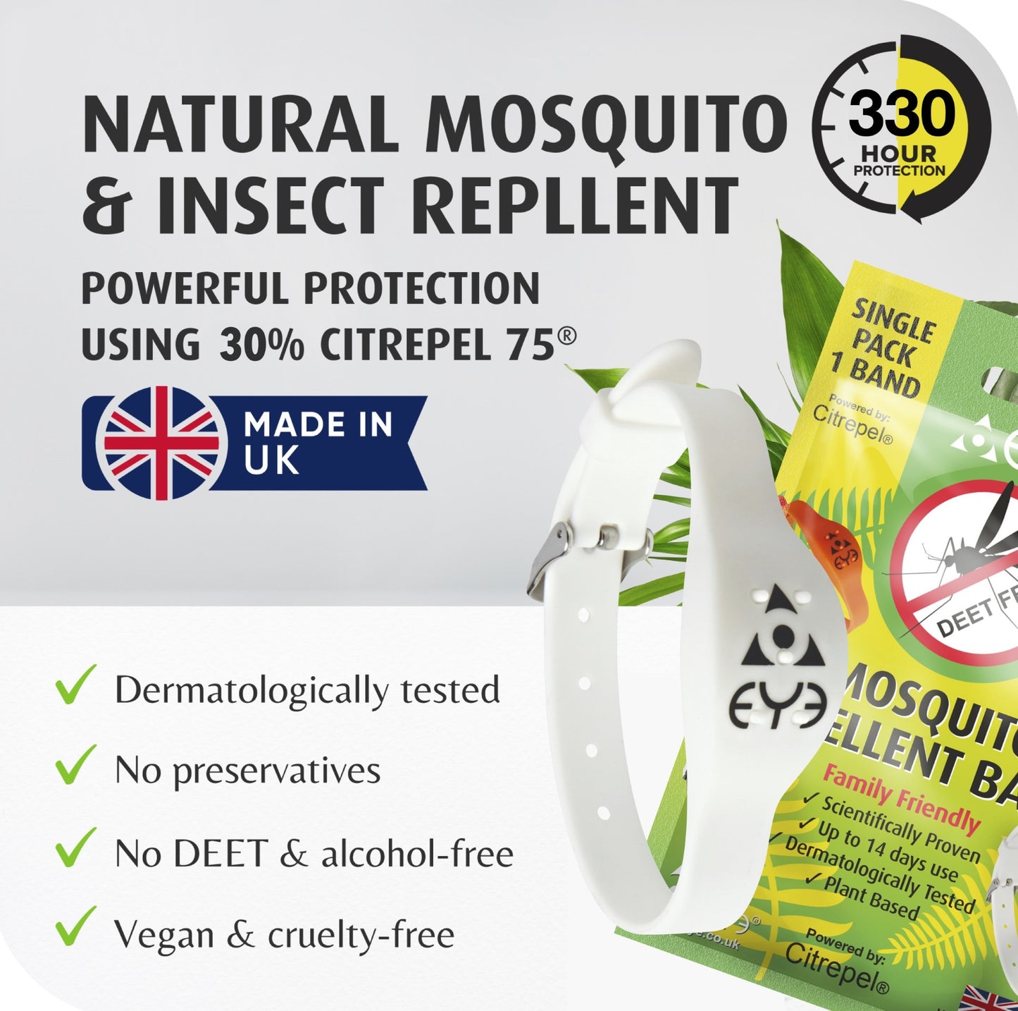 Mosquito Repellent Bracelet - White Adjustable | Family Friendly | DEET-Free