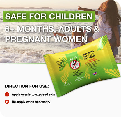 Natural Mosquito & Insect Repellent Wipes | 12 pack | DEET-Free Family Friendly