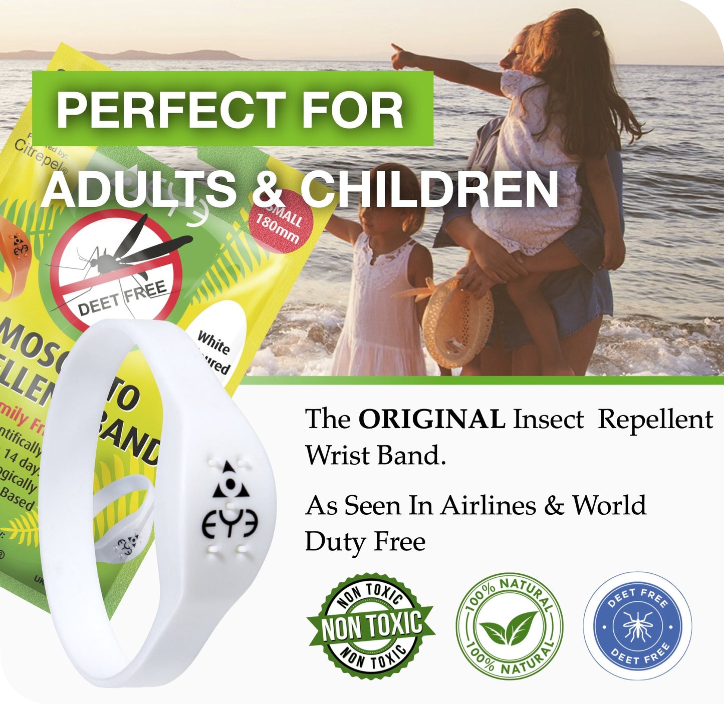 Mosquito Repellent Bracelet - White (Small) | Family Friendly | DEET-Free